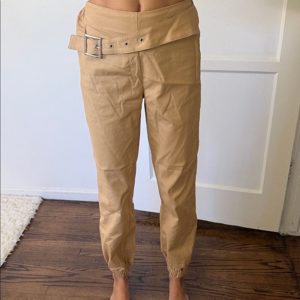I AM GIA High-Waist Belted Tan Jogger Pants